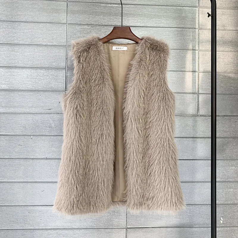 Europe and The United States Imitation Tuscan Fox Fur Winter Long Imitation Fur Vest Warm Women Vest Coat Soft.