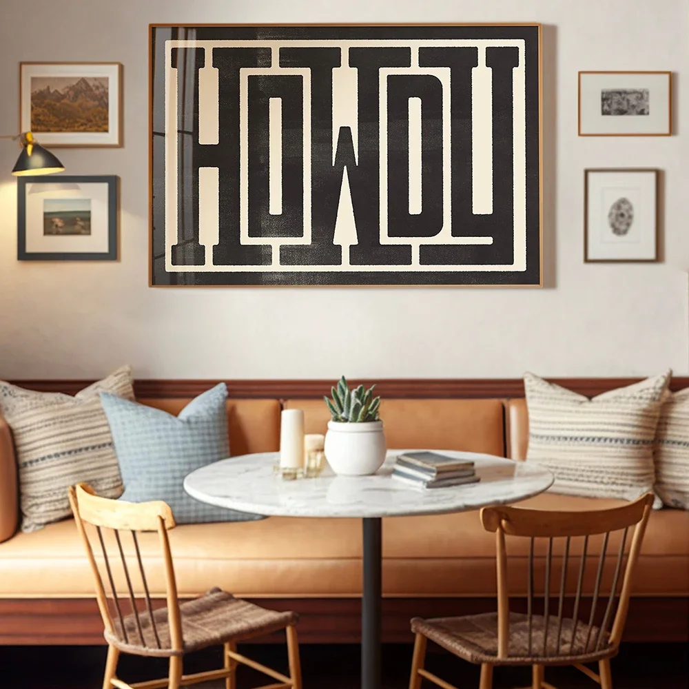 Modern Minimalist Wall Art Decor Abstract Howdy Typography Abstract Black and White Poster Print Home Bedroom Living Room Decor