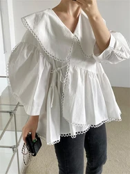 Sommer Frauen Bluse Frühling Hemd weibliche Frau Bluse Maxi Blusas Chiffon lässig elegant Vintage Langarm Overs ize lose weiß