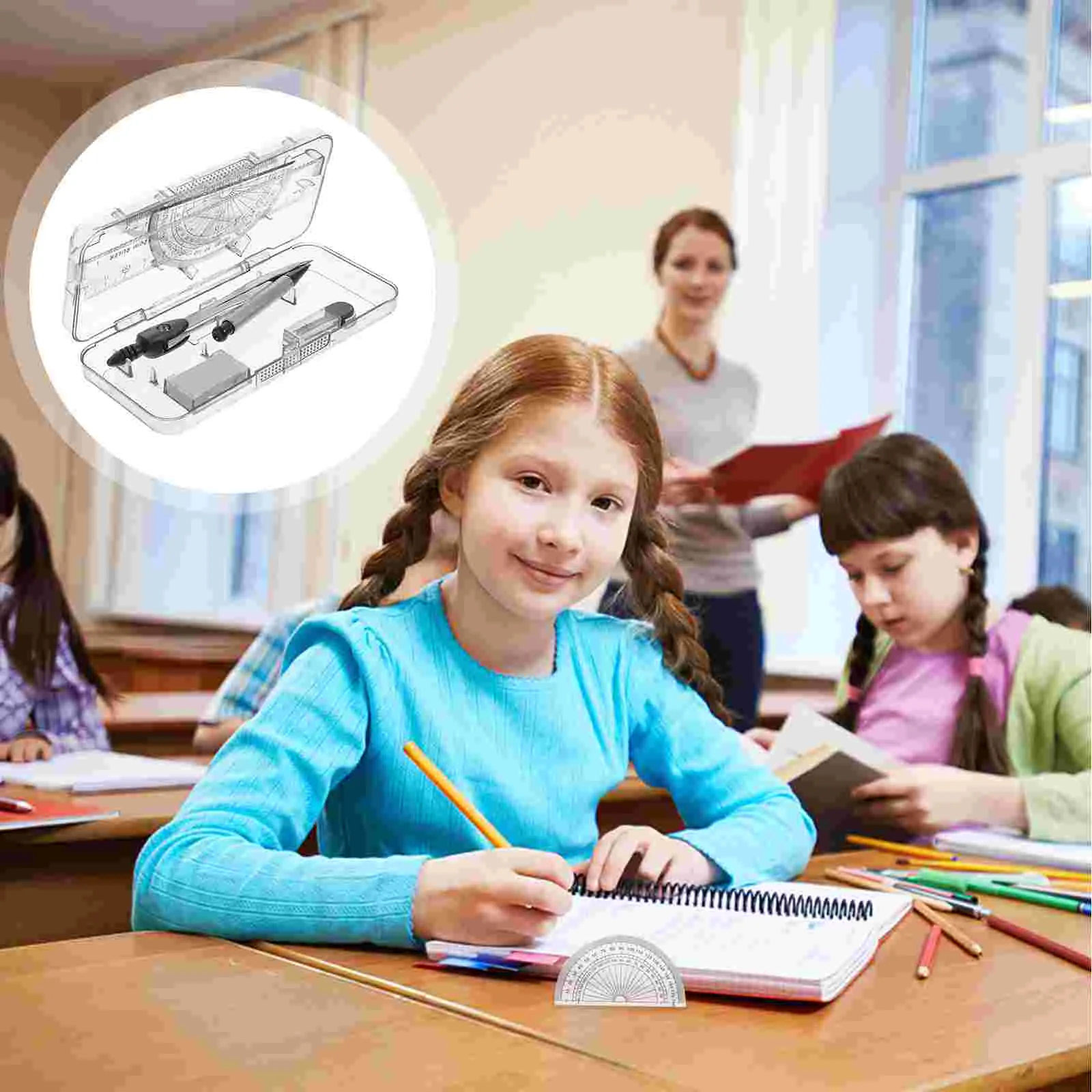 

Middle School Supplies Compass for Circles Drawing Tool Geometry Kit Protractor