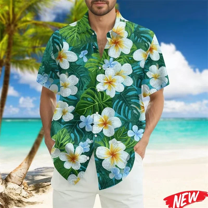Vintage Flower Plants Pattern Men's Hawaiian Shirt Summer Street Short Sleeves Lapel Shirts 3d Printed Tropical Tree Beach Shirt