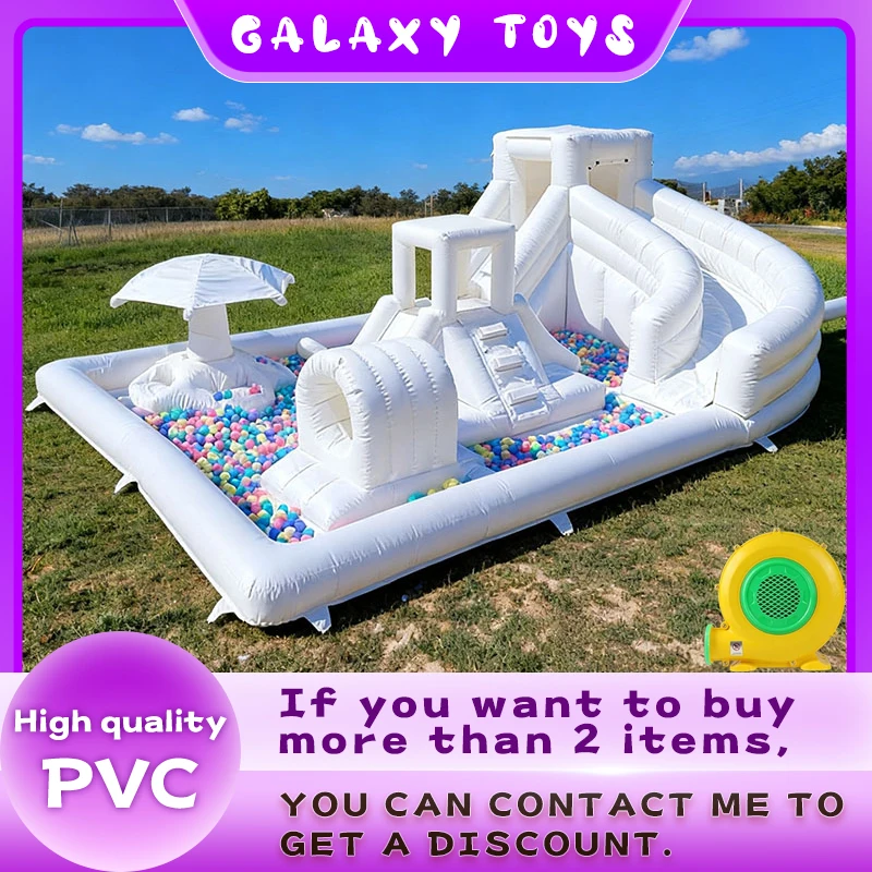 

Cool Summer Inflatable Water Park Combo with Splash Mat, Slides and Ball Pit, Soft Play Fun for Kids Outdoor Playground