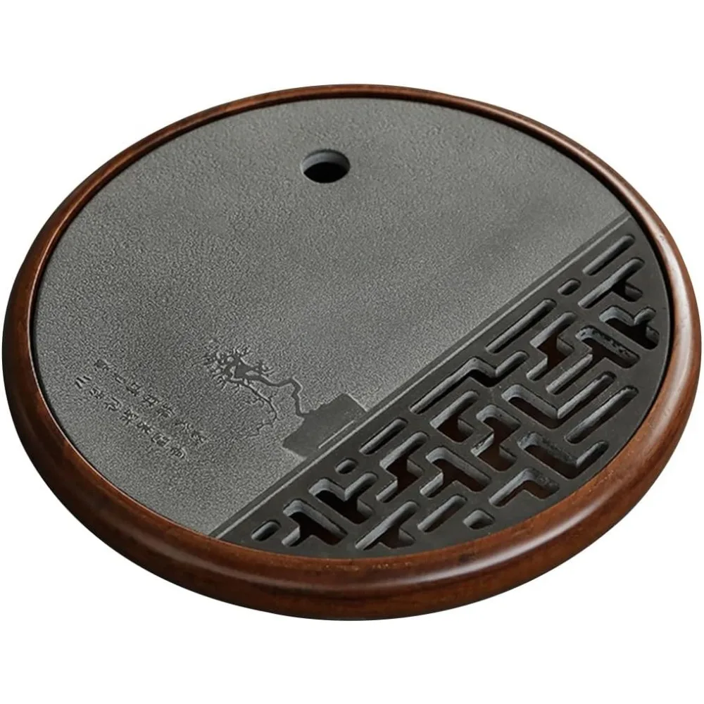 

Mini Black Stone Chinese Tea Tray - Kungfu Tea Serving Tray, Small Gongfu Tea Table Set with Reservoir Type Water Storage Box