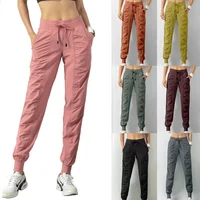 Nuevos pantalones de chándal de tela con cordón para correr, pantalones deportivos para mujer, pantalones de ejercicio atléticos de secado rápido para gimnasio y Fitness con dos bolsillos laterales