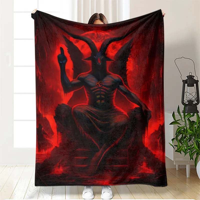 Satanic Red Devil Flannel Blanket – All-Season, Versatile for Bed & Office, Gothic Home Decor Gift, Alternative Style Sofa Throw
