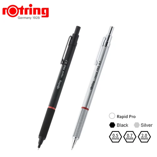 ROtring Rapid PRO portaminas, 0,5 mm/0,7 mm, cromo plateado/negro mate lápices automáticos profesionales para dibujar y dibujar