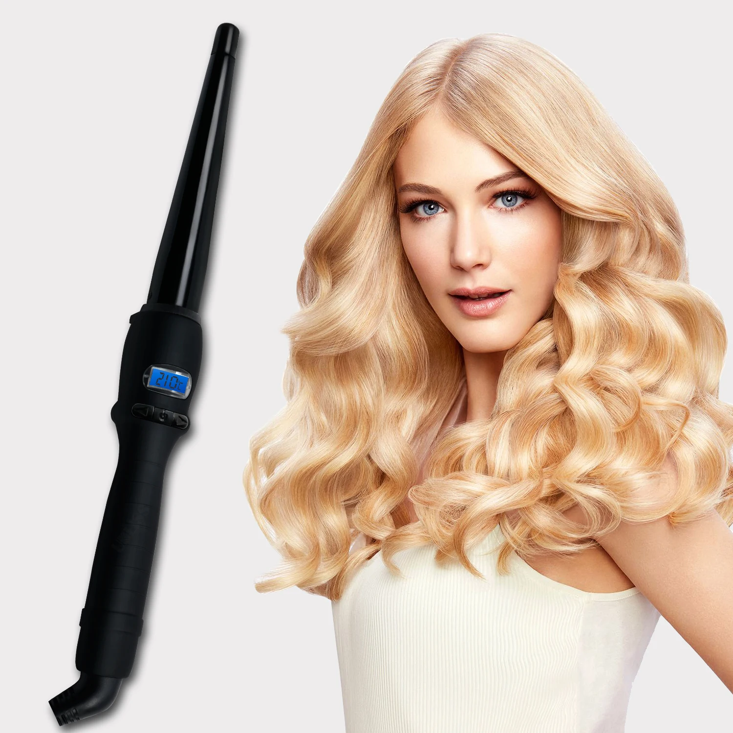 Professional Curling Iron Wand Ceramic 1/2-1 Inch Tapered Hair Curling Iron LCD Display 2 Heat Setting Dual Voltage Hair styler