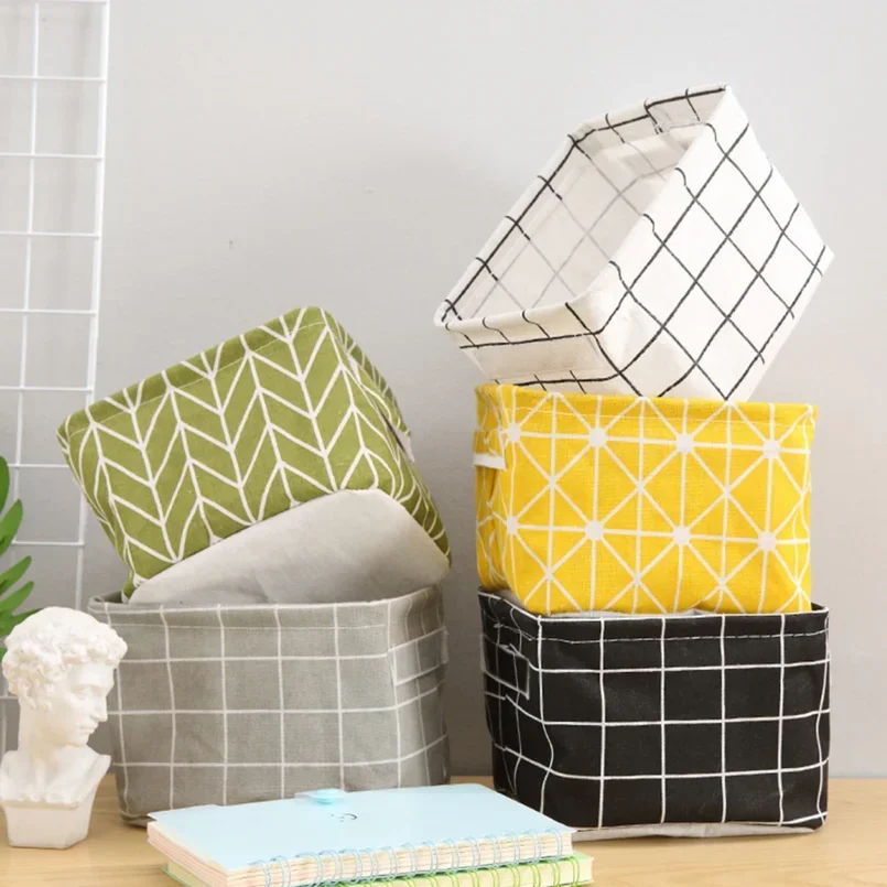 1PC Cotton and Hemp Storage Basket with Handheld Printed Tabletop Miscellaneous Sorting Cabinet Small Clothing Fabric Storage