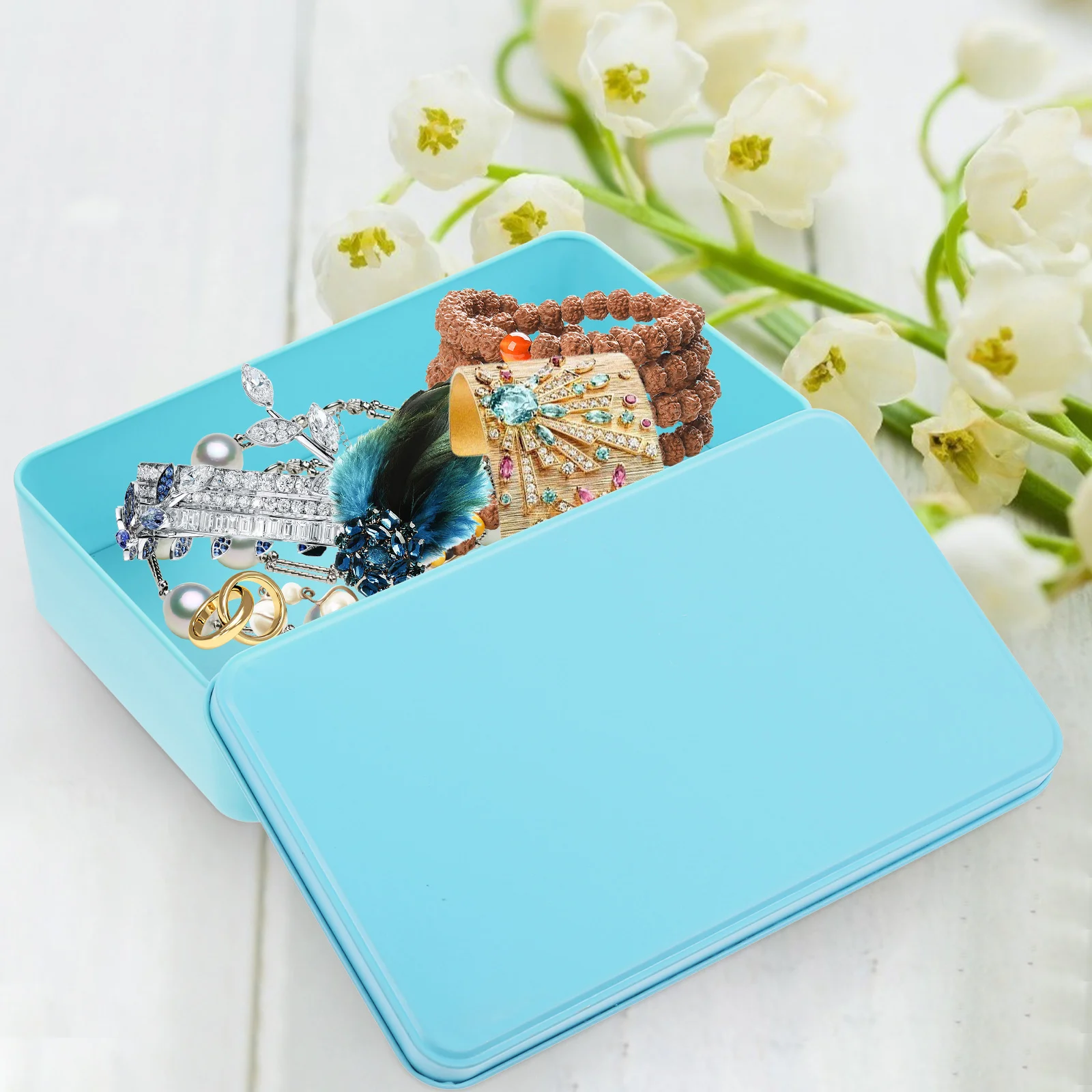 

3pcs Tinplate Storage Boxes Rectangle Large Size Blue Maokou Iron Gift Packaging Containers for Sweets Snacks Earrings Rings