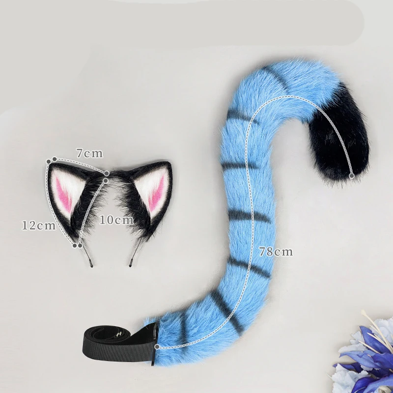 الصيادين النمر تأثيري الذيل أغطية الرأس مجموعة الدعائم الطرف الأذن هالوين كرنفال نادي حانة حفلة تنكرية زي النساء عقال #6