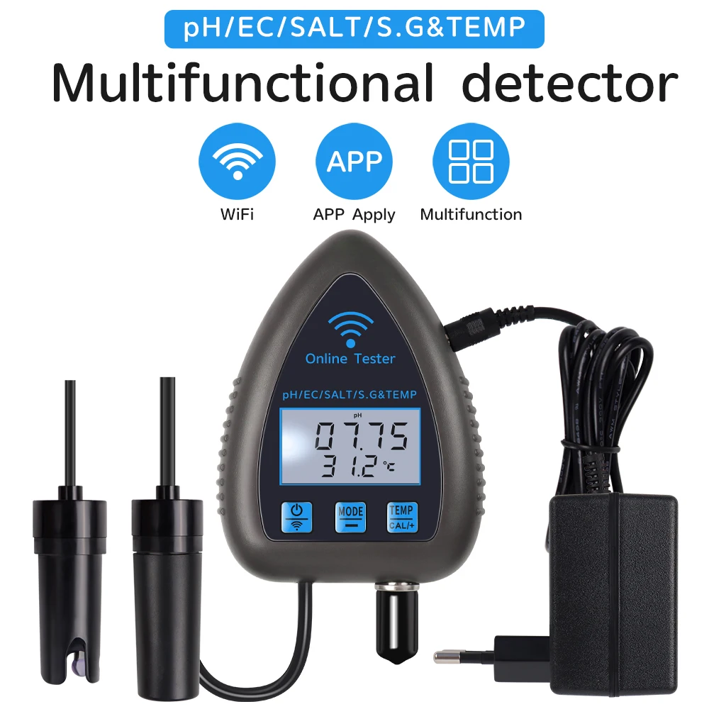 

TDS/EC/SALT PH S.G.TEMP Многофункциональный Bluetooth-анализатор воды для аквариумов, аквакультуры Tuya WiFi 5 в 1, монитор качества воды