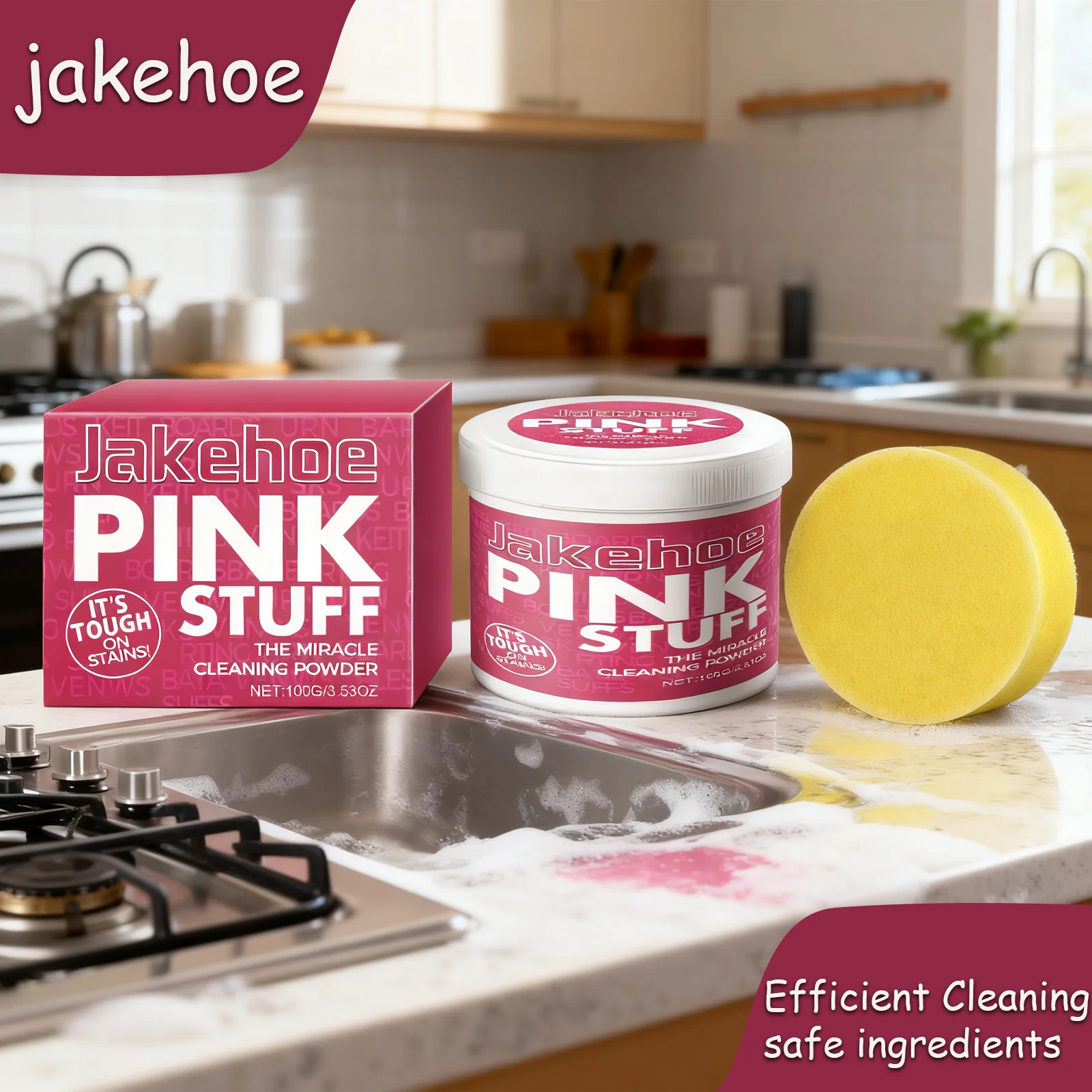 

All-Purpose Kitchen Powder Cleaner with Bubble Technology Heavy Oil Grease Stain & Water Spot Removal Whiten & Clean