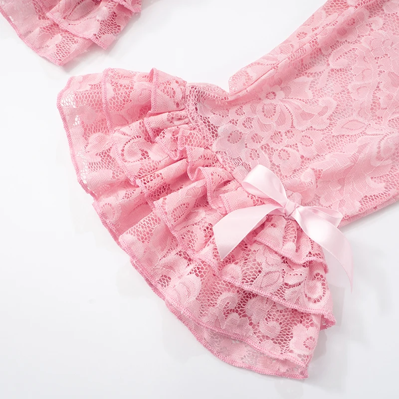 CUTENOVA 2025 Summer New Women'S Sexy Hottie Girls Lace Lace See-Through Bow Tie Decoration Casual Five Pants Fashion Street