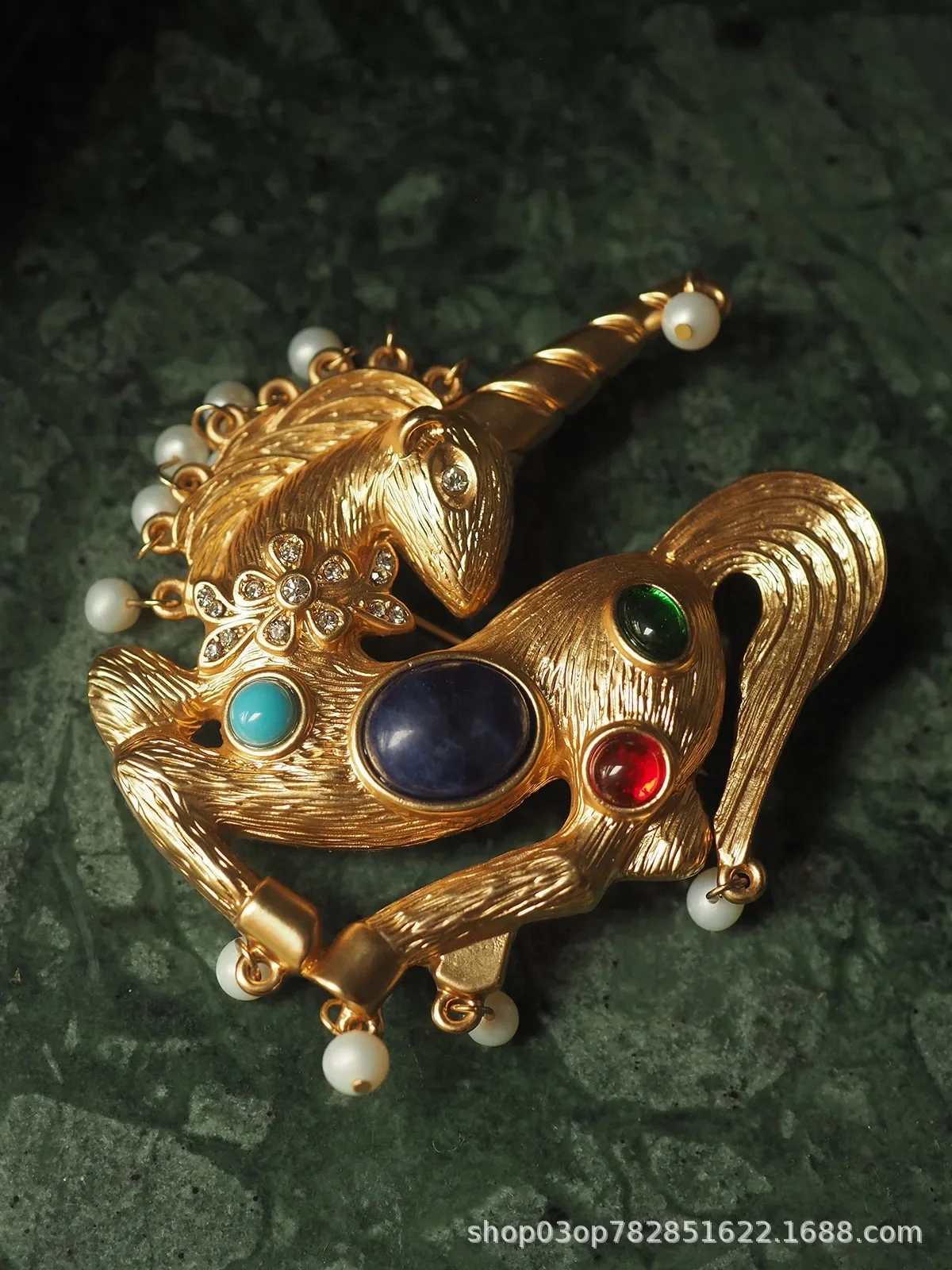 

Pearl vintage Medieval Brooch Antique Vintage Lapis Lazuli Unicorn Brooch