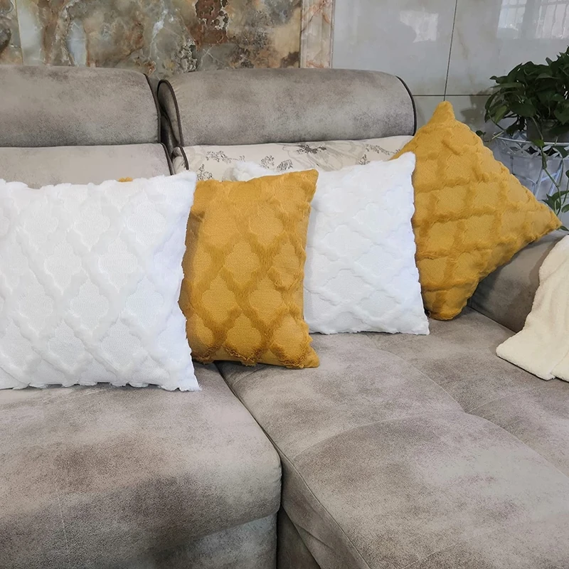 Weiche Plüschwolle Dekokissenbezüge Luxus-Stil Kissenbezüge Europäische Kissenhülle für Sofa Schlafzimmer Creme Khaki Weihnachten – Detail 6