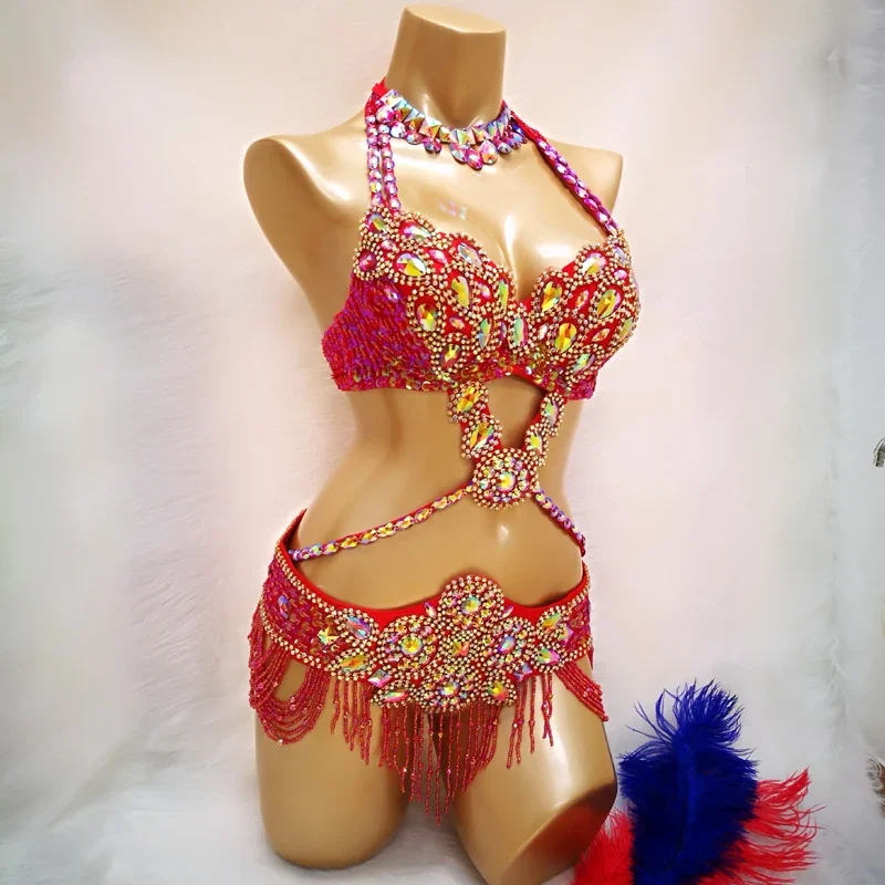 Luksusowy kryształowy kostium taneczny brzucha dla kobiet Rave karnawałowy występ seksowny kostium Bellydancing Bellydance Clothes Outfit