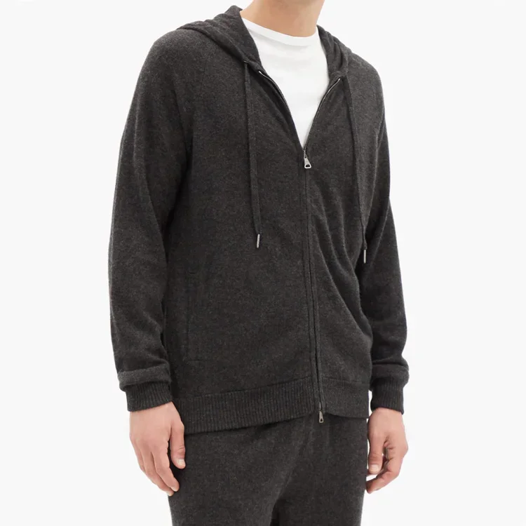 Custom men 100% cashmere hoodie sweater with zipper