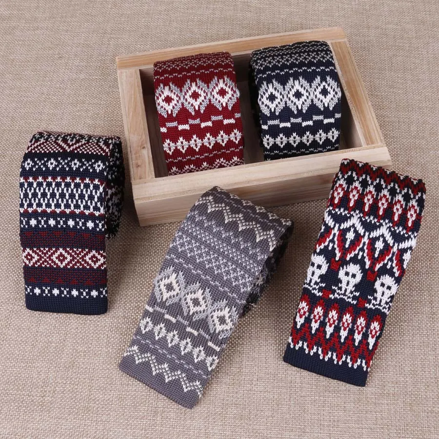 Brand New Mens Vintage Knitting ties Casual Skinny Skull Necktie For Evening Party Gravata Slim Tie for Man Knitted Neck Tie