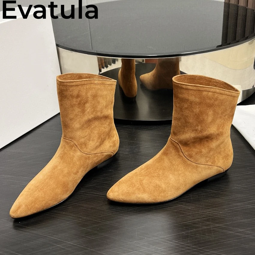 2024 Autumn Suede Leather Ankle Boots Women Pointed Toe Low Heels Slip On Chelsea Boots Fashion Western Cowboy Short Botas Mujer