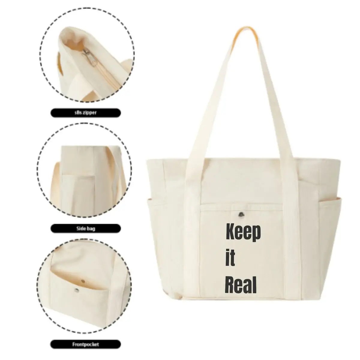 Keep it Real Black Ink Large-capacity Hand-held Canvas Bag
