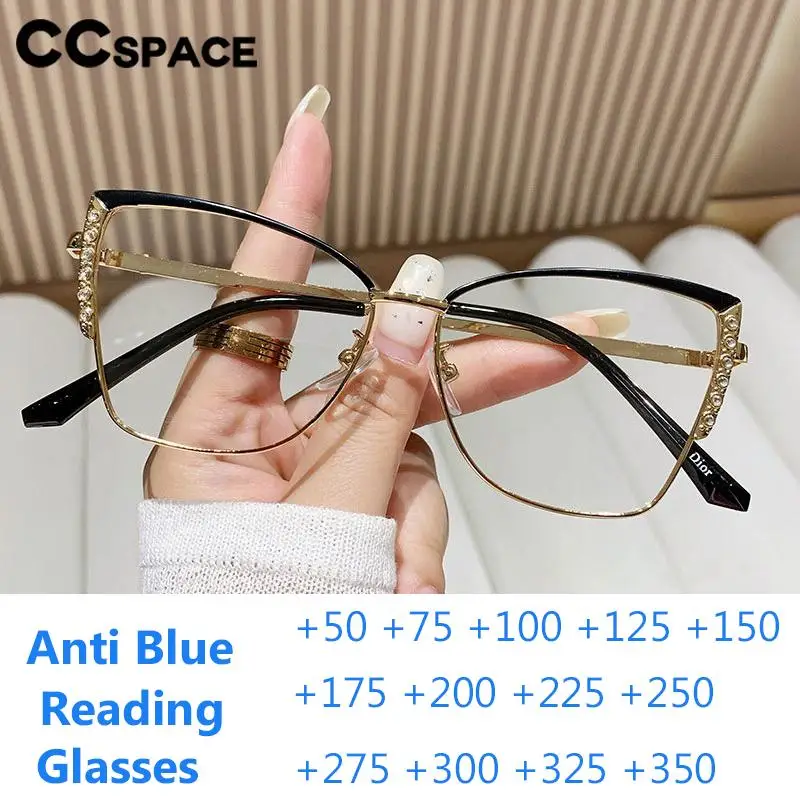 B57496 Metal Cat Eye Anti Blue Light Reading Glasses Women Fashion Casual Optical Presbyopia Eyeglasses +50+100+150+200+300+350