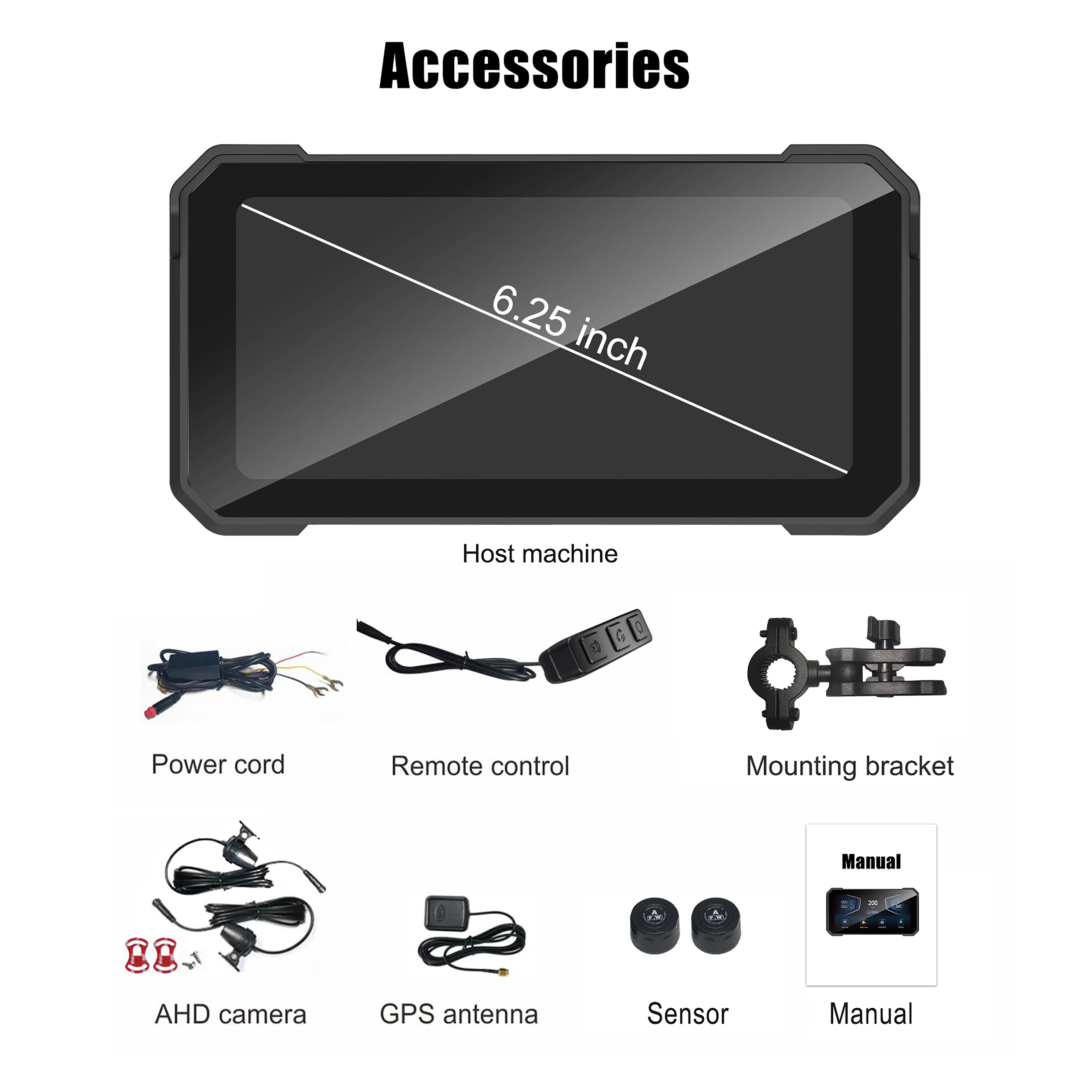 Waterproof 6.25 Inch BSD Blind Spot Detect 4K Dual Recorder OTA Motorcycle Carplay Androidauto DVR TPMS Monitoring GPS Tracking