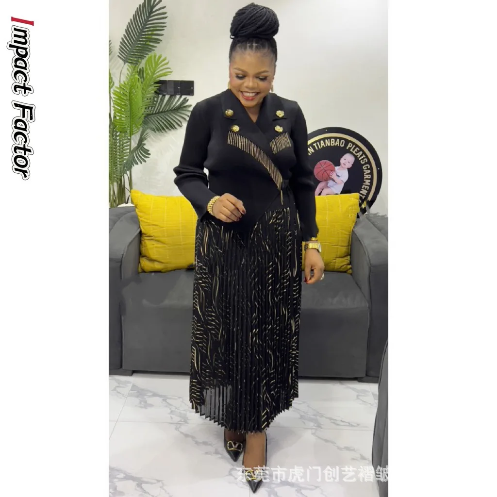 

2025 Miyake Pleats Summer New Loose Pleats Thin Bronzing Dress High-end Dress Medium and Long Women's Clothing