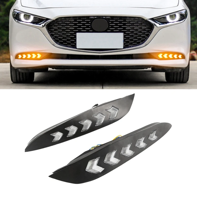 Car DRL Daytime Running Light For Mazda Axela 2019-2020 LED Fog Lamp Turn Signal Indicator White Yellow Blue Light