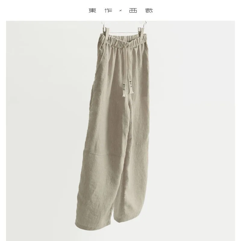 Summer Linen Pants Women Loose Casual Blue Gray