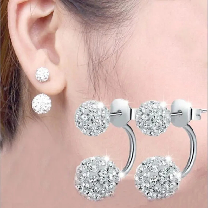 New Personality Ball Dual-use Female 925 Sterling Silver Jewelry Temperament Crystal Simple Fashion Earrings  E221