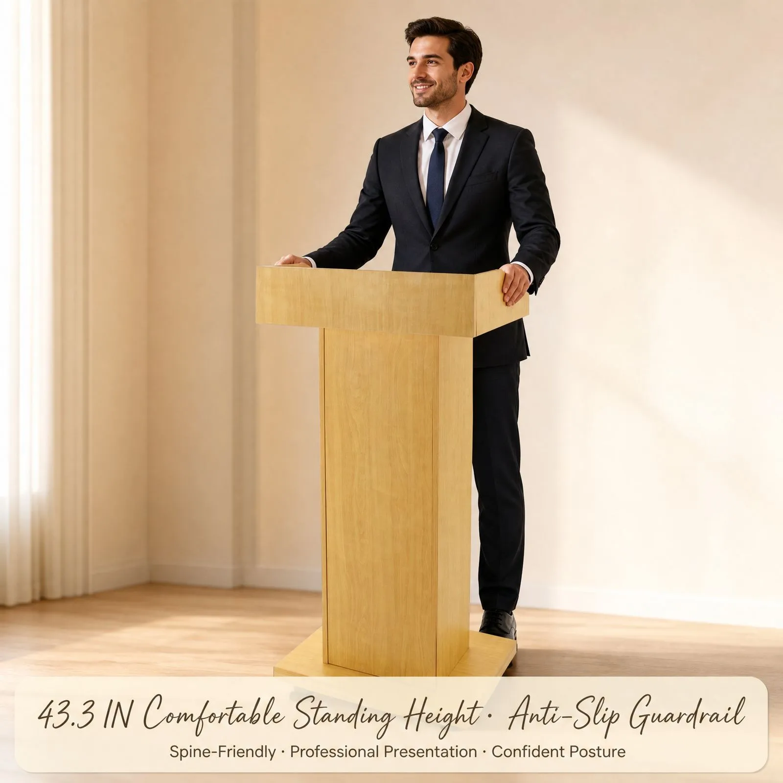 

Mobile Presentation Stand 3-Tier Rolling Lectern Podium 66lbs Oak 43.3in 4 Swivel Wheels Brakes Freestanding for Conference Classroom Office Church For Conference Rooms Schools Classrooms Meeting Halls