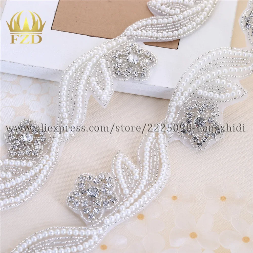 

FANGZHIDI 10 Yard Silver Sewing on bridal Garter Belt Rhinestone Trim Crystal Beaded Applique for Wedding Dresses Belts