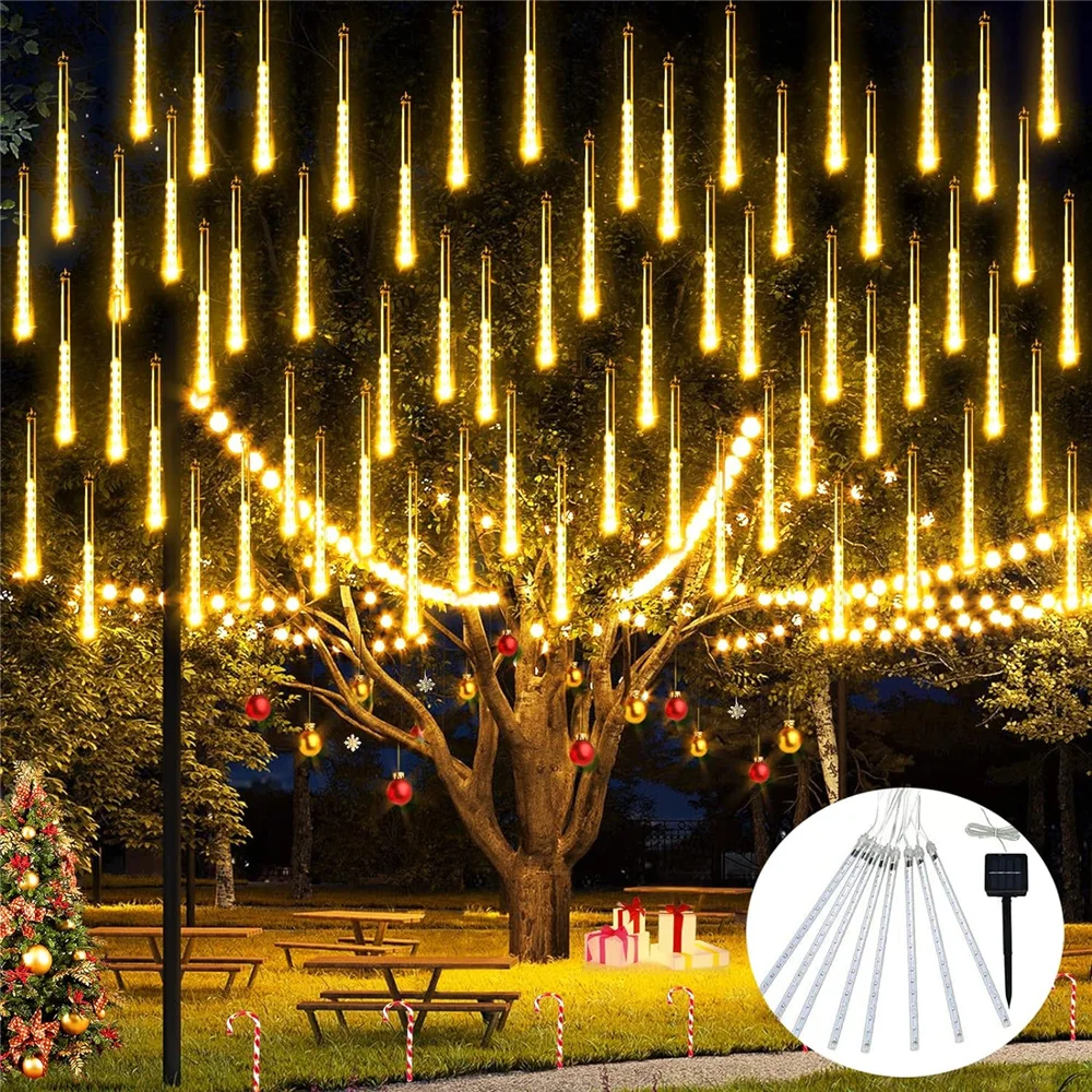 Solar Meteor Shower Rain Lights 8 Tube 30cm 96 LEDs Led Falling Rain Fairy String Light for Xmas Tree Wedding Party Decoration