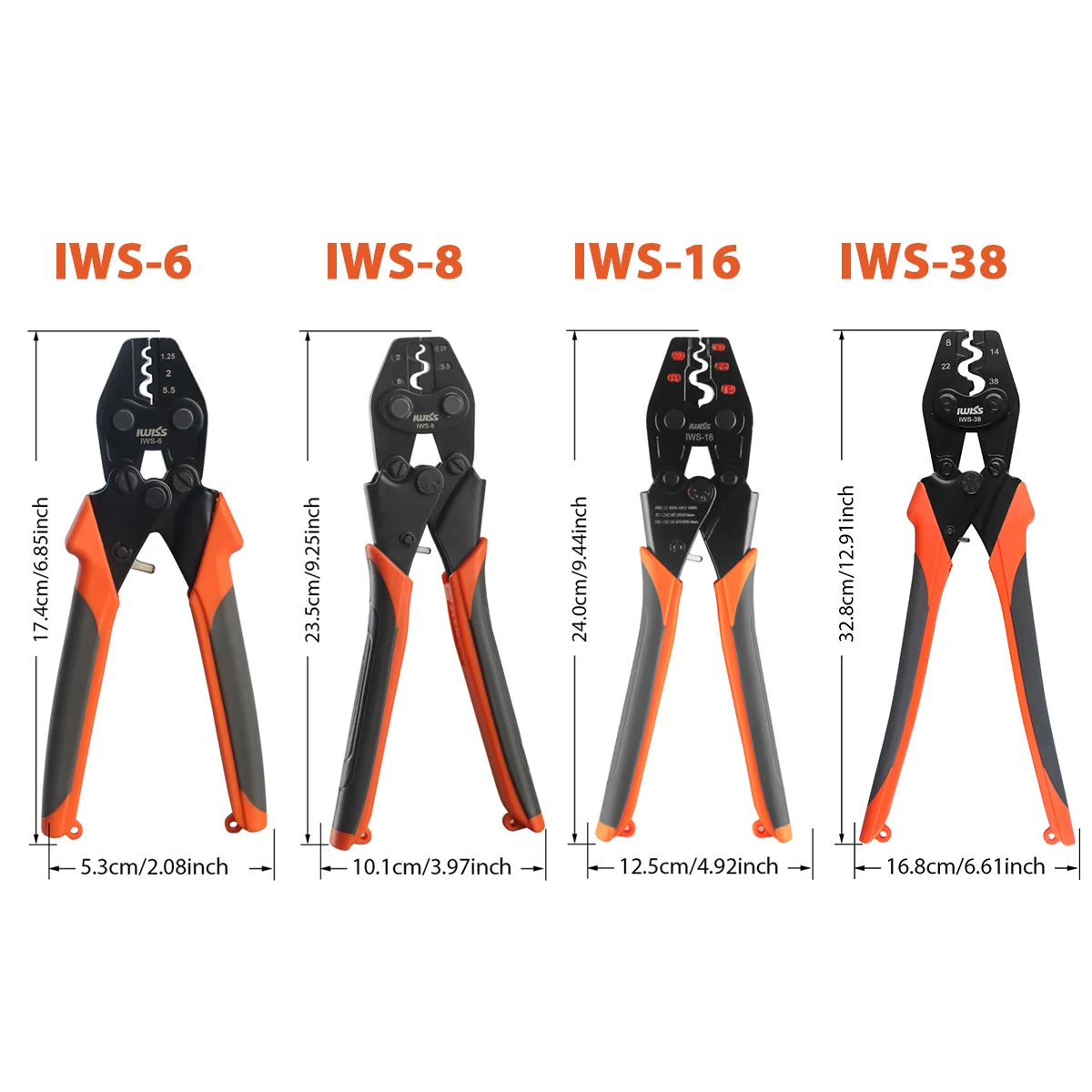 IWS-6/8/16/38 crimper plier Ratchet Crimping Tool  for Non-Insulated Terminals 1.25-38MM² Polished Jaw Pressure regulating de