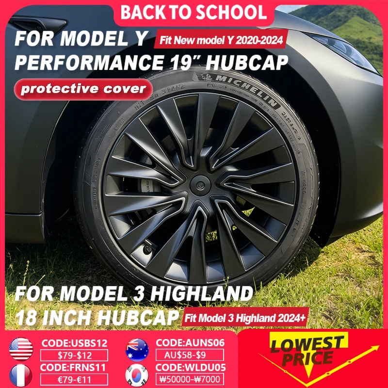 4 Stück Radkappen für Neuen Tesla Model 3 Highland Model Y 2020-2024 18/19 Zoll Performance Radkappe Vollfelgenabdeckung Zubehör 2023