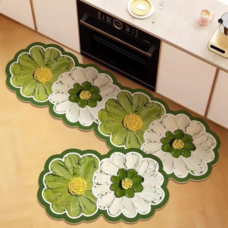 

Floral Kitchen Carpet Non-slip Waterproof Oil-proof Kitchen Floor Mat Home Decoration PVC Leather Washable Rug Коврик Для Кухни
