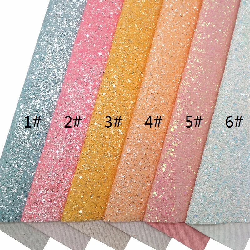 Rolls Sheets Pastel Colors Chunky Glitter Leather Sheets Knited Backing Glitter Faux leather For Bows Earrings DIY W565