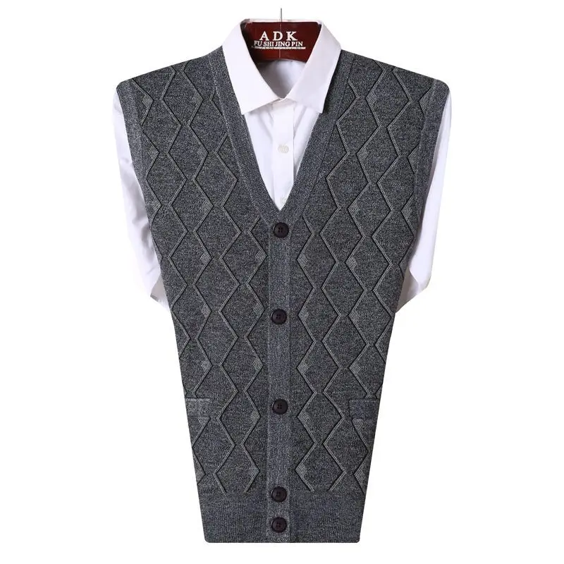 봄 얇은 스웨터 조끼 남성 V넥 루즈핏 조끼 중년 노년 가을 니트 조끼