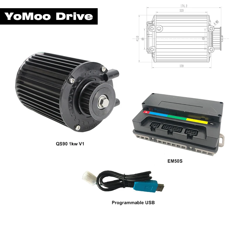 1000W 72V QS90 55KPH 3500RPM PMSM Mid Drive Motor Kits with EM50S Controller for Electric Scooter