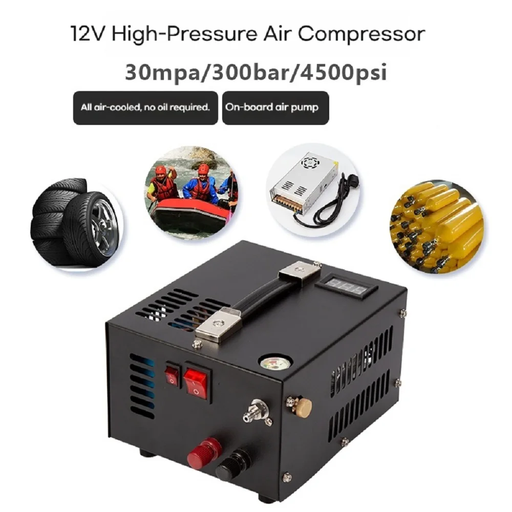 

Автоматический автомобильный воздушный насос высокого давления 12–220 В, воздушный компрессор 30 МПа, встроенный источник питания