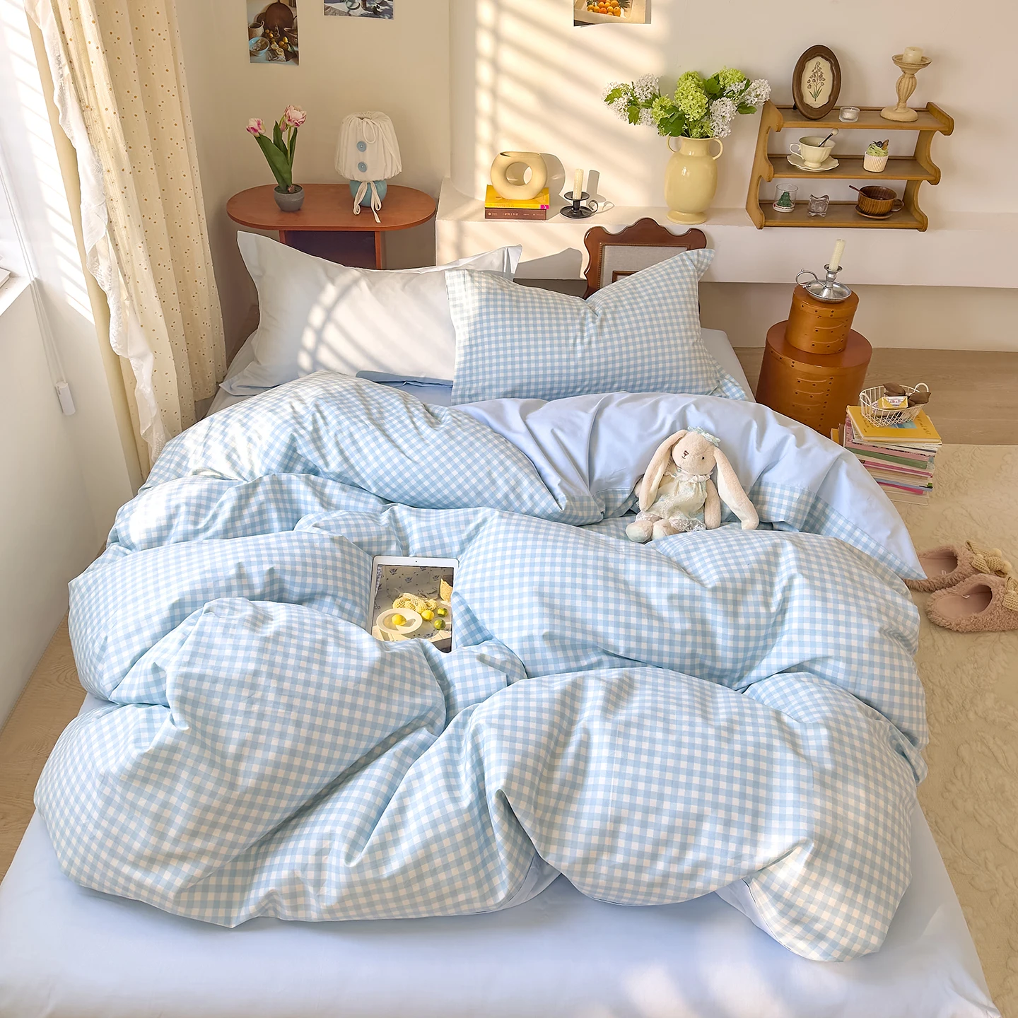 100%Cotton Checkered Stripe Printed Quilt Cover housse de couette 220x240 for Adult Single/Full/Queen/King Size 이불커버