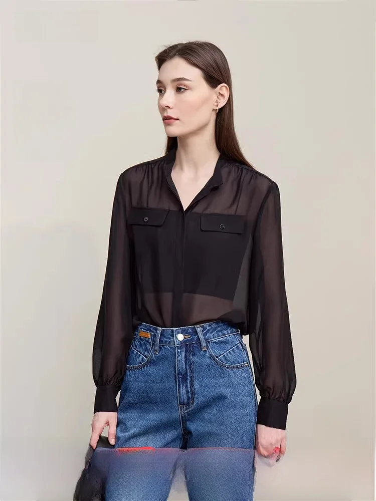 

Шелковый топ Bla Silk для женщин, прямой крой, с воротником-стойкой, поясом на талии, для повседневной носки, коллекция i Spring 2026