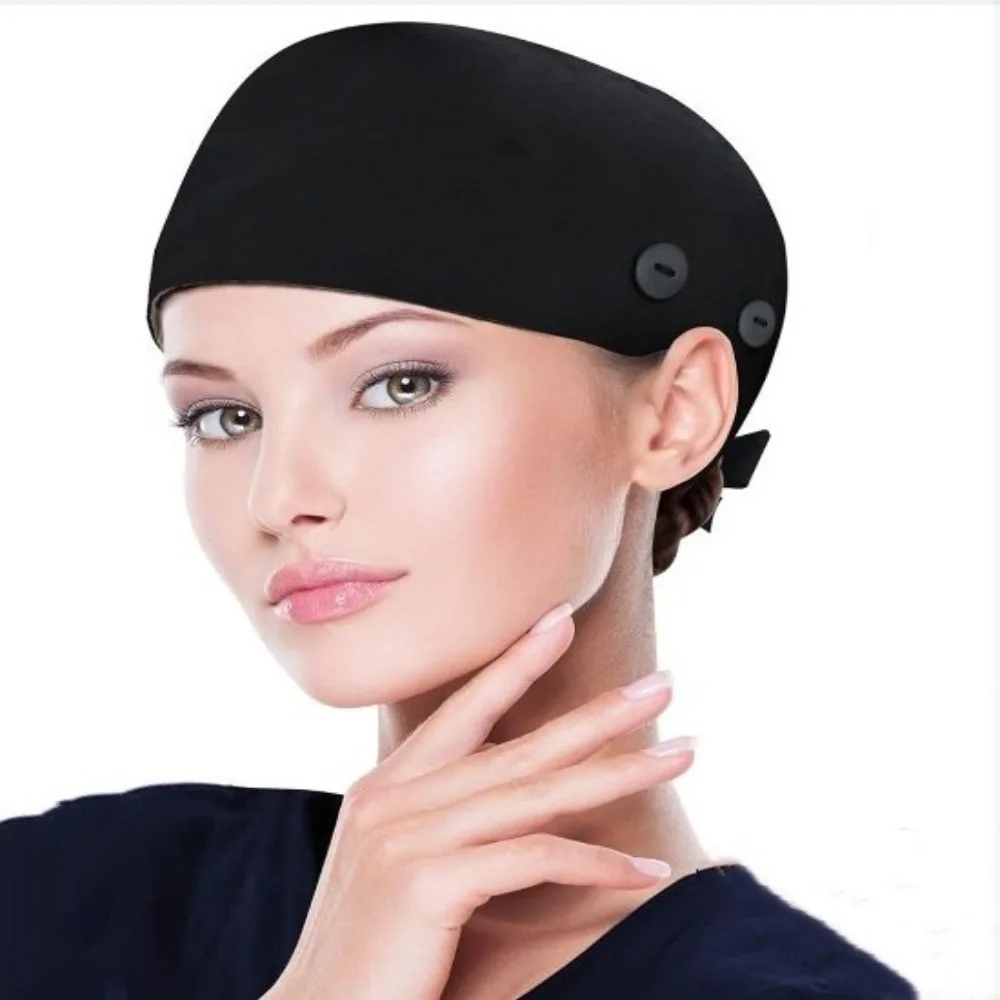 

Professional With Button Nurse Caps Elastic Bandage Sweatband Scrub Hats Breathable Lightweight Working Caps Hospital