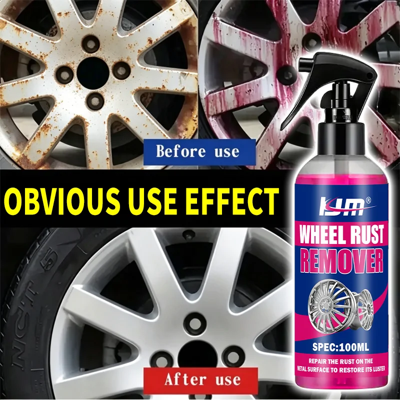 KJM Wheel Rust Remover For Car Rims Iron Fallout Brake Dust Cleaner Fast Acting Alloy Wheel Care Spray 100ML