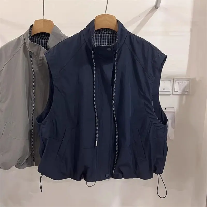 سترات صوفية فضفاضة باللون الرمادي على الطراز الكوري سترة منقوشة على الموضة غير رسمية معطف نسائي لخريف 2025 قطع علوية سوداء من Chaleco Mujer