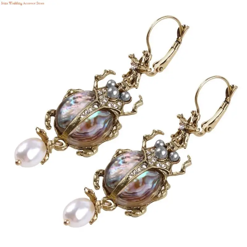 G92D Beach Earring Natural Abalone for Shell Pendant Drop Earrings Freshwater Pearl Dangle Earrings Gift for W