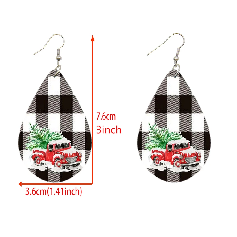 SOMESOOR 1pair Cute Christmas Series Waterdrop Shaped Wooden Earrings, Cute Snowman Santa Claus Design Printed Wood Pendant Dang
