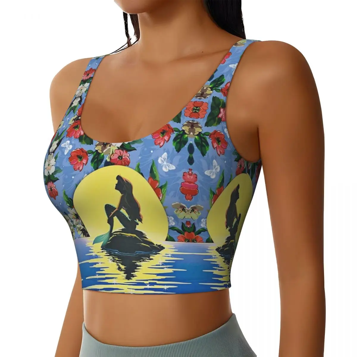 Custom Ariel The Little Mermaid Flower Sports Bra for Women High Impact Workout Yoga Crop Top