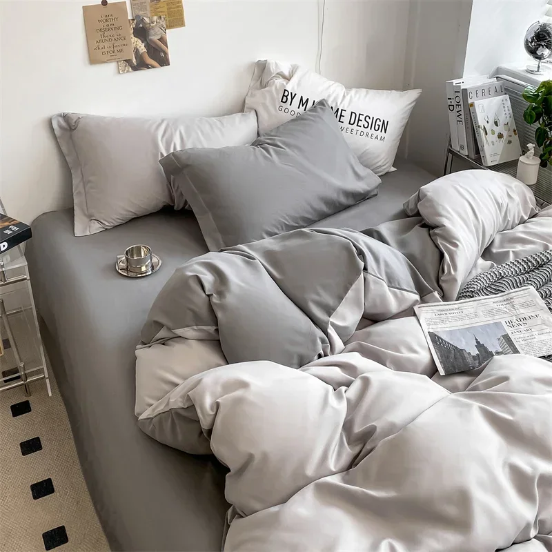 Gray Home Textile Comforter 100% Cotton Duvet Cover Set Bedding Sheet Quilt Cover Pillowcase Soft Breathable Bedspread Bed Linen