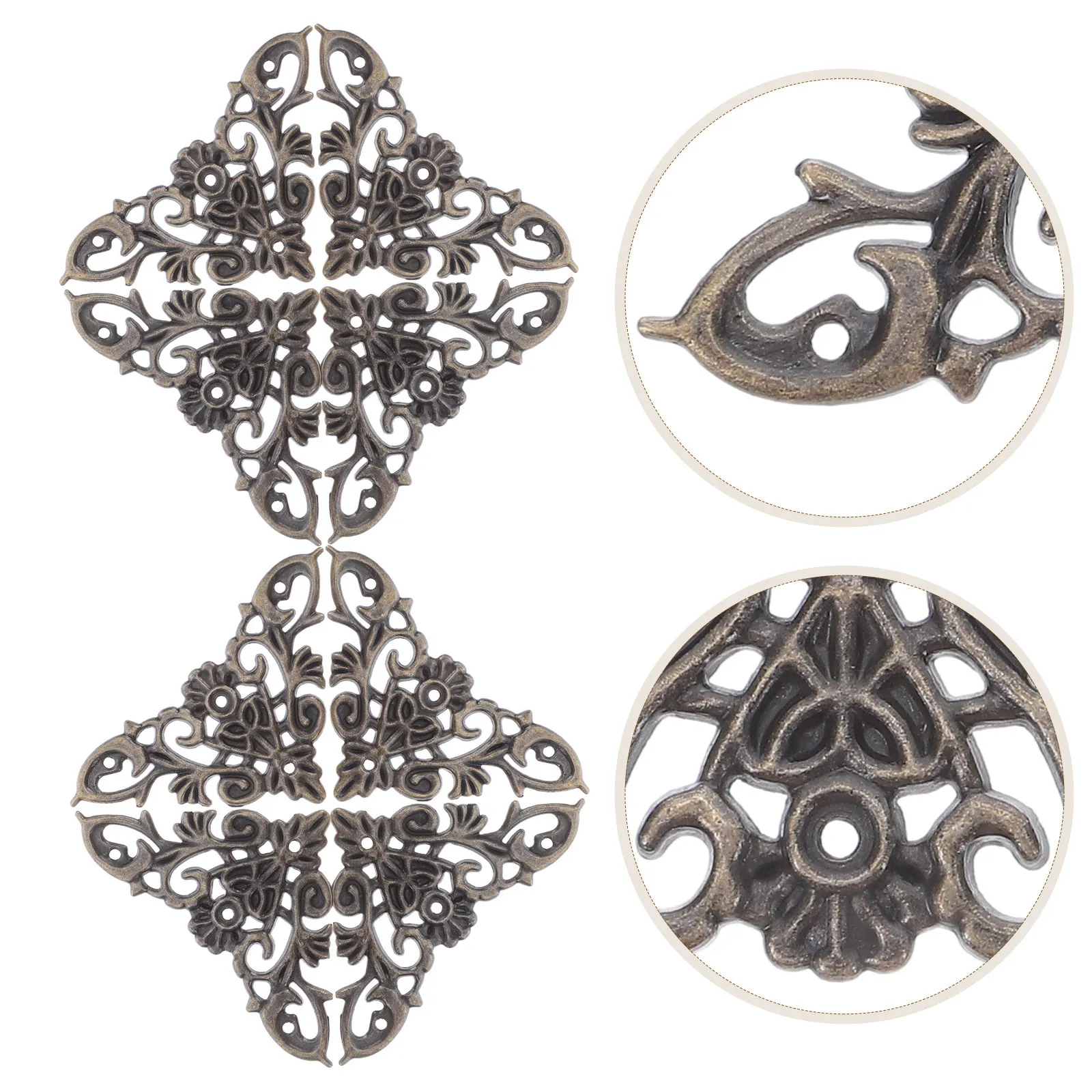 16Pcs Retro Table Corner Guards Zinc Alloy Ornate Filigree Decorative Corner Brackets for Wood Boxes Cabinets Trunks Bookcases